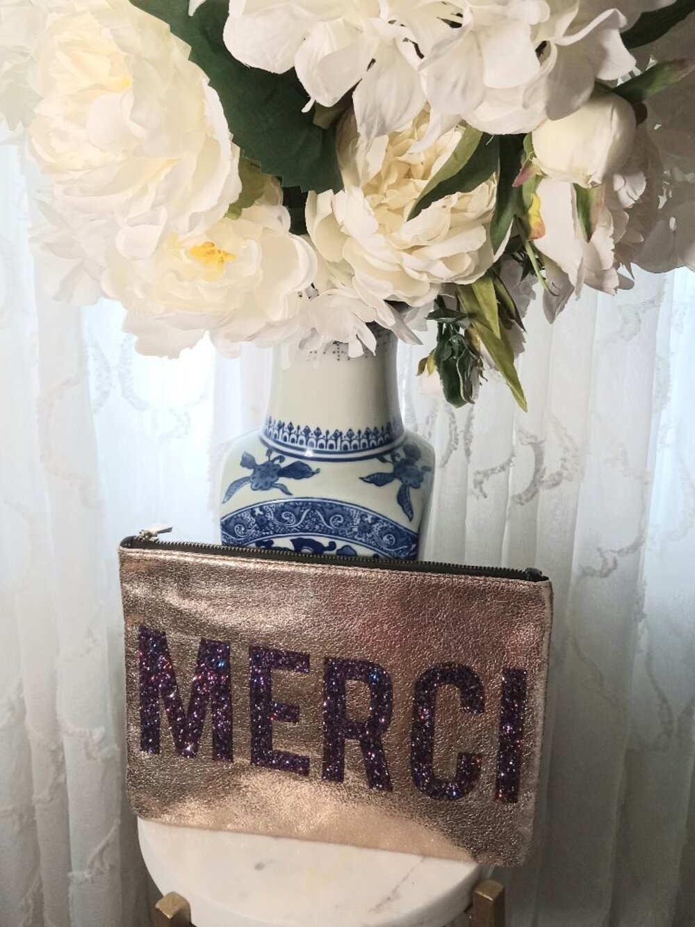 Rose Gold Clutch - Confetti Print Merci
